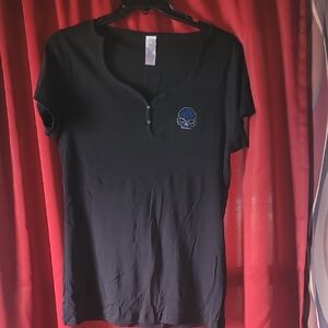 Harley-Davidson Black Tee with Blue Skull Accent